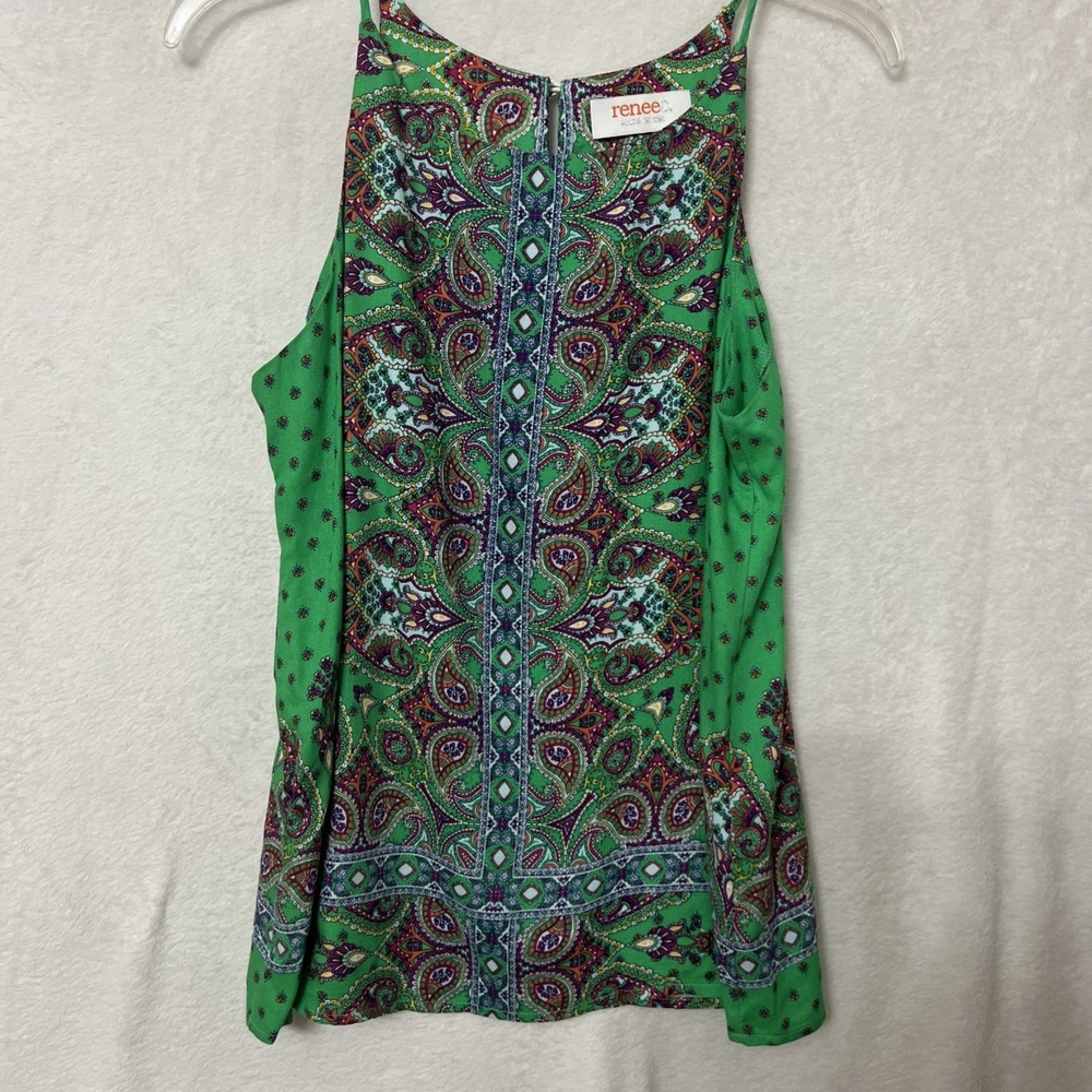 Renee C Women's Green Paisley Patterned Sleeveless Top Size Small Made In USA